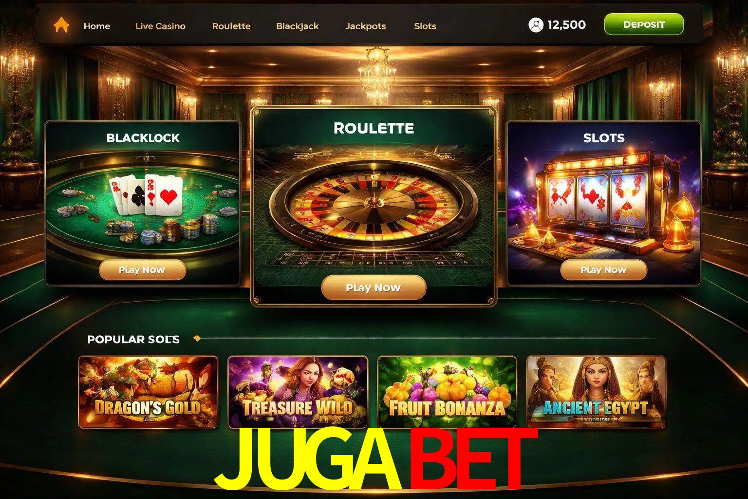 Vista de la plataforma JUGABET Casino mostrando categorías organizadas de juegos en línea